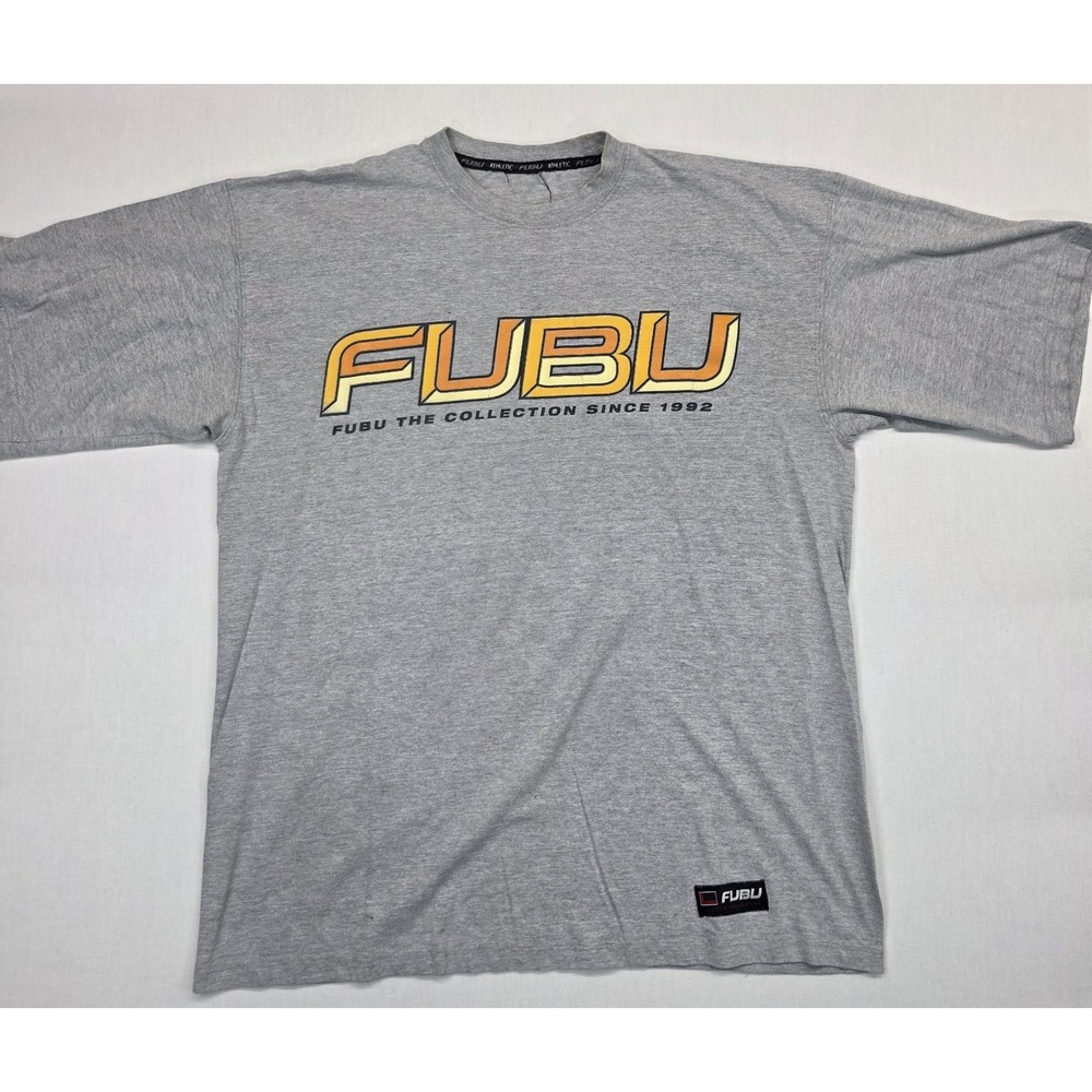 FUBU‎ The Collection T-Shirt Gray XL Gradient Logo 05 Graphic Vintage Y2K